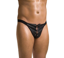 Чоловічі сліпи на шнурівці Passion 044 SLIP BEN S/M Black, екошкіра, люверси