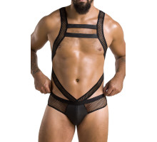 Чоловіче еротичне сітчасте боді Passion 045 VICTOR XXL/XXXL Black, екошкіра, сітка