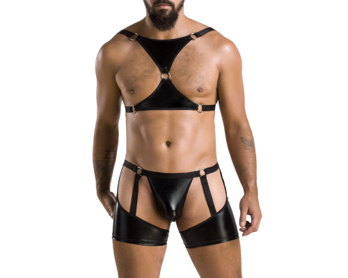 Комплект еротичної чоловічої білизни Passion 047 SET JOHN XXL/XXXL Black, труси, портупея
