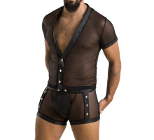 Комплект сітчастої чоловічої білизни Passion 052 SET MICHAEL L/XL black, сорочка, боксери, заклепки