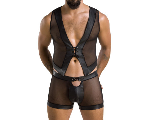 Комплект чоловічої білизни на шнурівці Passion 053 SET WILLIAM L/XL Black, жилет, боксери