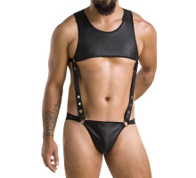 Чоловіче шкіряне боді Passion 056 ADAM S/M Black, заклепки