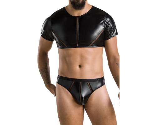 Комплект чоловічої білизни під латекс Passion 057 SET PETER L/XL Black, кроп-топ, стринги