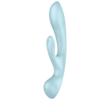 Двосторонній вібратор-кролик Satisfyer Triple Oh Light Blue, 3 мотори, руків’я-масажер