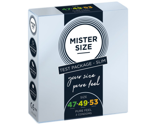 Набір презервативів Mister Size - pure feel - 47–49–53 (3 condoms), 3 розміри, товщина 0,05 мм