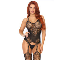 Еротичний бодістокінг Leg Avenue Jacquard net Black, імітація панчіх, відкритий доступ, one size