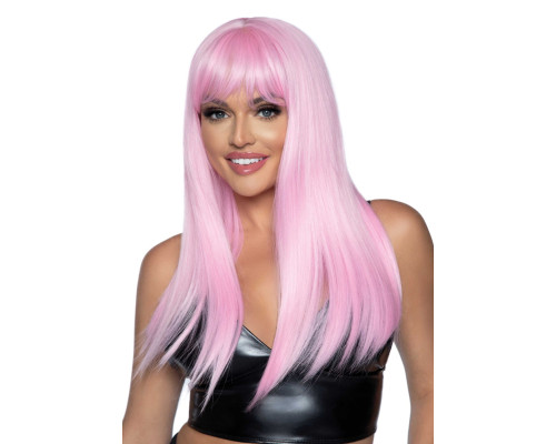 Довга рожева перука Leg Avenue Long straight bang wig Pink, гладенька, 61 см
