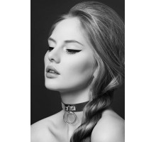 Чокер з кільцем для повідця Bijoux Pour Toi - FETISH Black, екошкіра