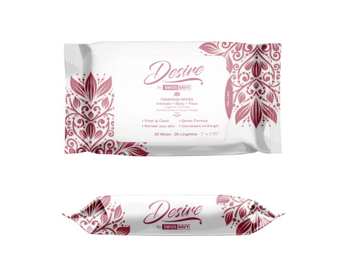 Розпродаж! Жіночі очищувальні серветки Desire by Swiss Navy Feminine Wipes 25 шт (термін 01.12.2023)