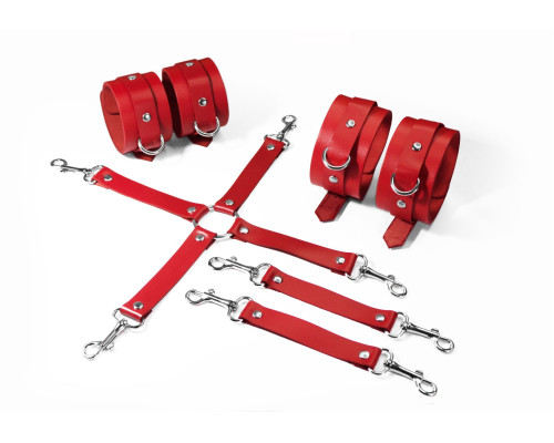 Набір для БДСМ Feral Feelings BDSM Kit 3 Red, наручники, поножі, хрестовина