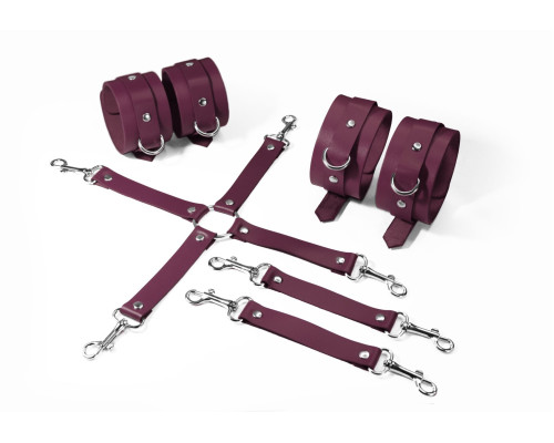 Набір для БДСМ Feral Feelings BDSM Kit 3 Burgundy, наручники, поножі, хрестовина