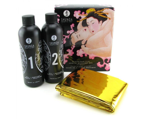 Гель для NURU-масажу Shunga Oriental Body-to-Body – Sparkling Strawberry Wine плюс простирадло