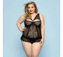 Сексуальний комплект білизни JSY «Скромниця Брук» Plus Size, Black, мереживо, корсет, стрінги
