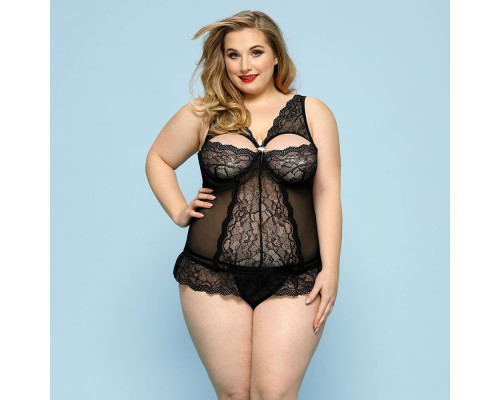 Сексуальний комплект білизни JSY «Скромниця Брук» Plus Size, Black, мереживо, корсет, стрінги