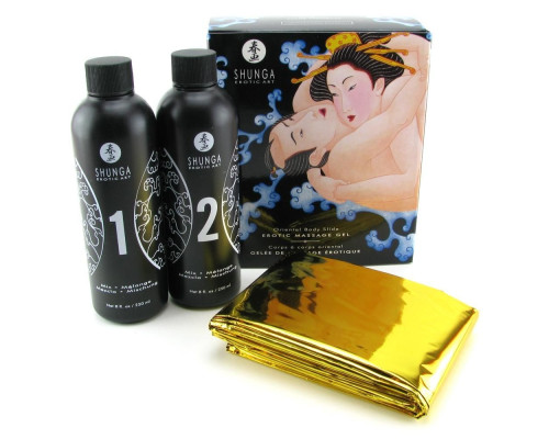Гель для NURU-масажу Shunga Oriental Body-to-Body – Exotic Fruits (2 x 225 мл) плюс простирадло