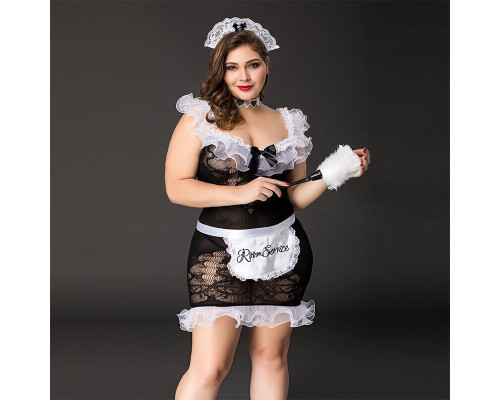 Костюм покоївки JSY «Слухняна Ельма» Plus Size Black, сукня, фартух, головний убір покоївки
