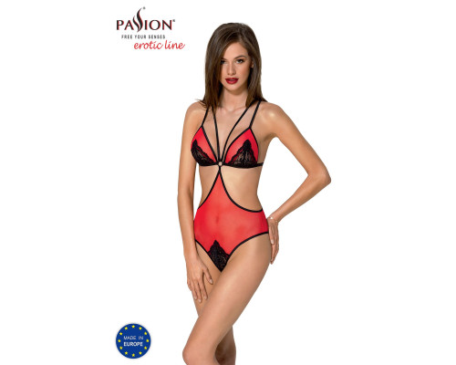 Напівпрозоре боді з мереживом Passion PEONIA BODY XXL/XXXL red