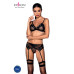 Комплект білизни Passion NESSY SET L/XL black, бюстгальтер, пояс для панчіх, стрінги