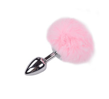 Металева анальна пробка Кролячий хвостик Alive Fluffy Plug S Pink  (м'ята упаковка!!!)