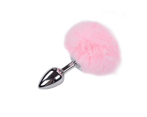 Металева анальна пробка Кролячий хвостик Alive Fluffy Plug S Pink  (м'ята упаковка!!!)
