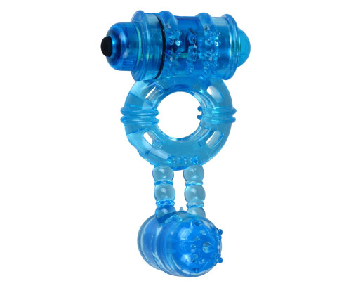 Ерекційне віброкільце Alive: Double Ding Ring Blue, два мотори