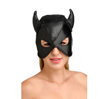 Маска з рогами Master Series: Dungeon Demon Bondage Mask with Horns, чорна