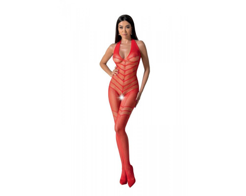 Бодістокінг з плетінням на животику Passion BS100 One Size, red, декоративний шов, з доступом