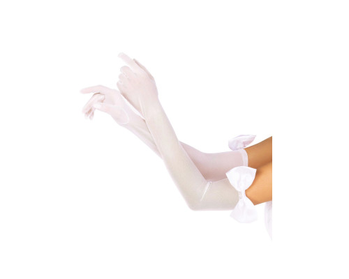 Довгі рукавички з бантом Leg Avenue Opera length bow top gloves White, напівпрозорі