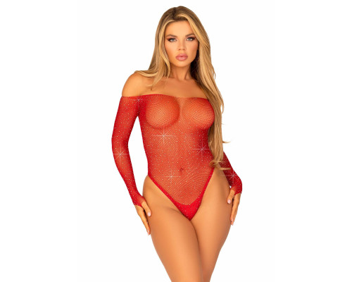 Сітчасте боді зі стразами Leg Avenue Crystalized fishnet bodysuit Red One Size