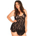 Сорочка бебі-дол Leg Avenue Rose Lace Flair Chemise Black, Queen Size