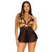 Сорочка бебі-дол з відкритими чашками Leg Avenue Lace and mesh babydoll & panty Black S, стрінги