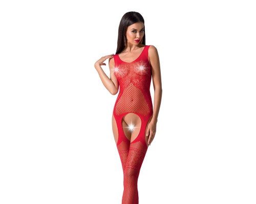 Бодістокінг Passion BS061 red, комбінезон, імітація панчіх