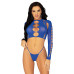 Комплект безшовної білизни Leg Avenue Long sleeve crop top & string Royal Blue One Size, топ, стрінги