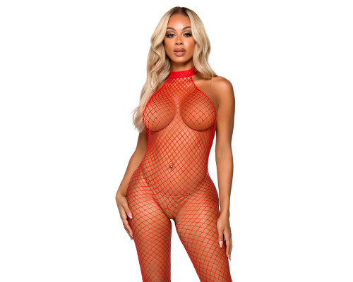 Еротичний сітчастий бодістокінг Leg Avenue Racer neck bodystocking Red