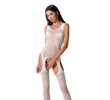Бодістокінг Passion BS061 white, комбінезон, імітація панчіх