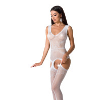 Сітчастий бодістокінг Passion BS062 One Size, White, комбінезон, імітація панчіх, відкритий доступ