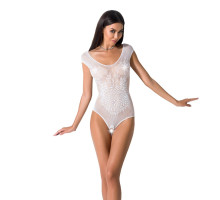 Бодістокінг Passion BS064 One Size, White, боді, закрите плече, відкритий доступ