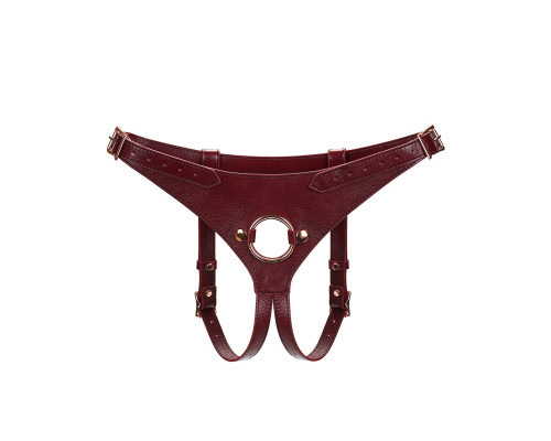 Шкіряні трусики для страпона Liebe Seele Wine Red Strap on Harness, універсальний розмір