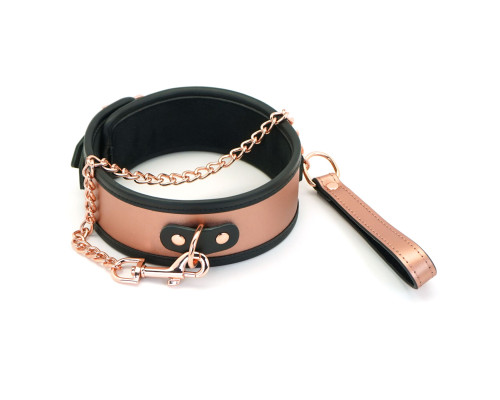 Широкий нашийник з повідцем Liebe Seele Rose Gold Memory Collar with Leash, натуральна шкіра