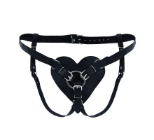 Трусики Серце для страпону з натуральної шкіри Feral Feelings - Hearts Strap-on Belt Black