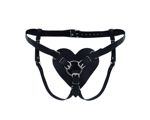 Трусики Серце для страпону з натуральної шкіри Feral Feelings - Hearts Strap-on Belt Black