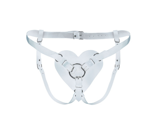 Трусики Серце для страпону з натуральної шкіри Feral Feelings - Hearts Strap-on Belt White