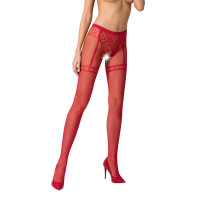 Колготки-бодістокінги Passion S012 One Size, Red, імітація панчіх, пояса та мереживних трусиків
