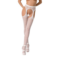 Мереживні колготки-бодістокінги Passion S014 One Size, White, імітація панчіх та пояса з гартерами