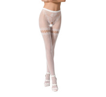 Сітчасті колготки з відкритим доступом Passion S015 One Size, White, імітація панчіх і трусиків