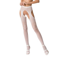 Колготки-бодістокінги з відкритим доступом Passion S017 One Size, White, імітація панчіх та пояса