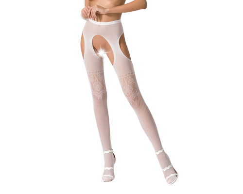 Колготки-бодістокінги з відкритим доступом Passion S017 One Size, White, імітація панчіх та пояса
