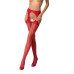 Сітчасті панчохи-стокінги Passion S018 One Size, Red, імітація пояса, сітка з вертикальними смужками
