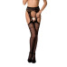 Сітчасті панчохи-стокінги Passion S020 One Size, Black, ажурний візерунок, імітація пояса з гартерам