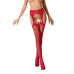 Сітчасті панчохи-стокінги Passion S020 One Size, Red, ажурний візерунок, імітація пояса з гартерами